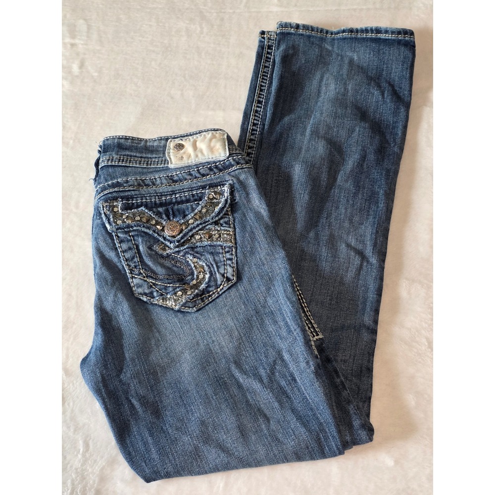 Silver Jeans Co Suki Flap 17" Low Rise Bootcut Embellished Y2K Jeans 26x31